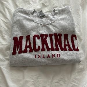 Mackinac island crewneck heather gray and red